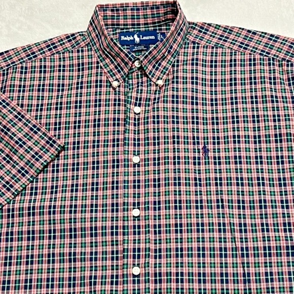 Vintage Polo Ralph Lauren Blake Men's L Plaid Short Sleeve Button Shirt 90s Y2K - Picture 1 of 9